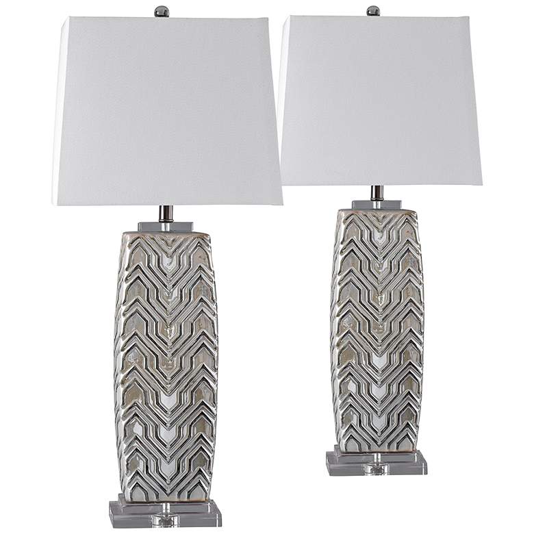 Image 1 Ganado Gray Ceramic Table Lamp with White Shade Set of 2