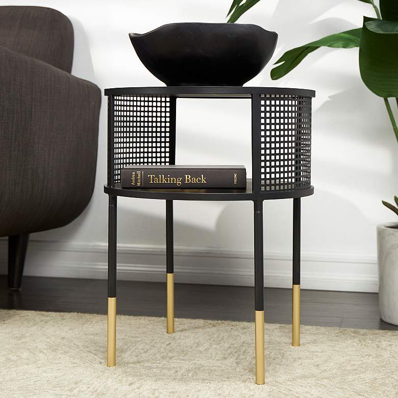Image 1 Gandolph 16 1/2 inch Wide Black Metal 1-Shelf Accent Side Table