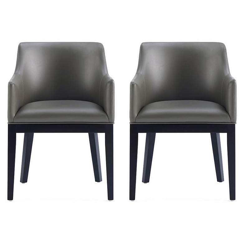 Image 1 Gansevoort Modern Faux Leather Dining Armchair in Pebble Grey Set of 2