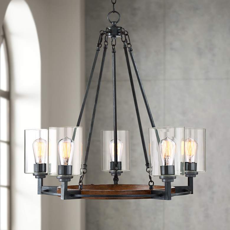 Image 1 Garamond Wagon Wheel 26 3/4" Bronze 5-Light Chandelier