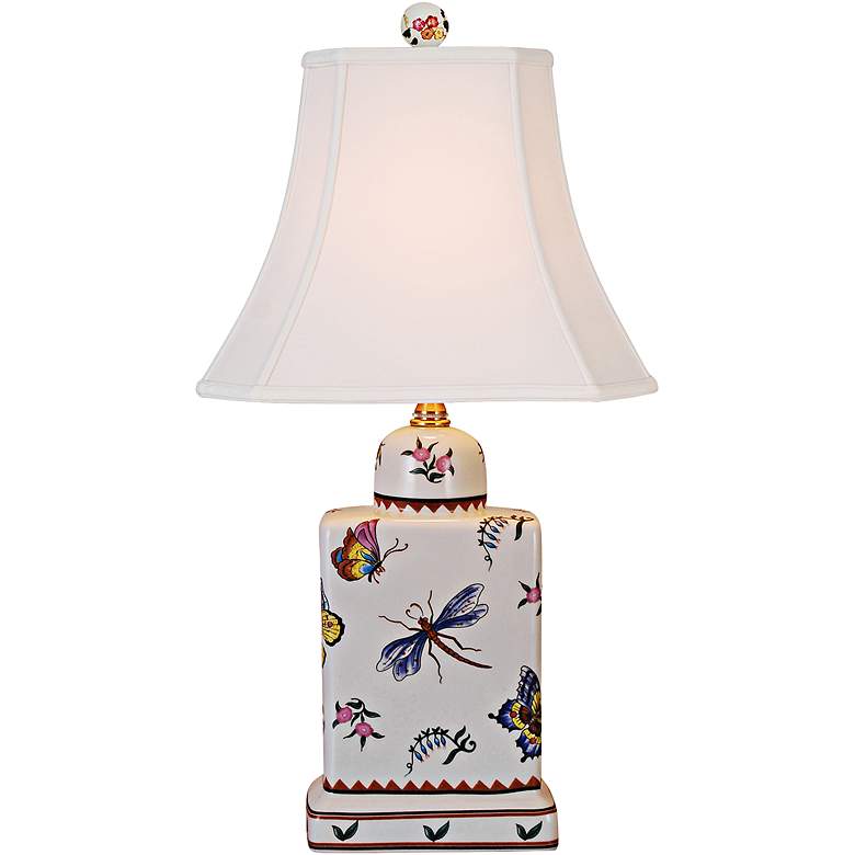 Image 2 Garden Butterfly 17 inch Multicolor Porcelain Tea Jar Accent Table Lamp