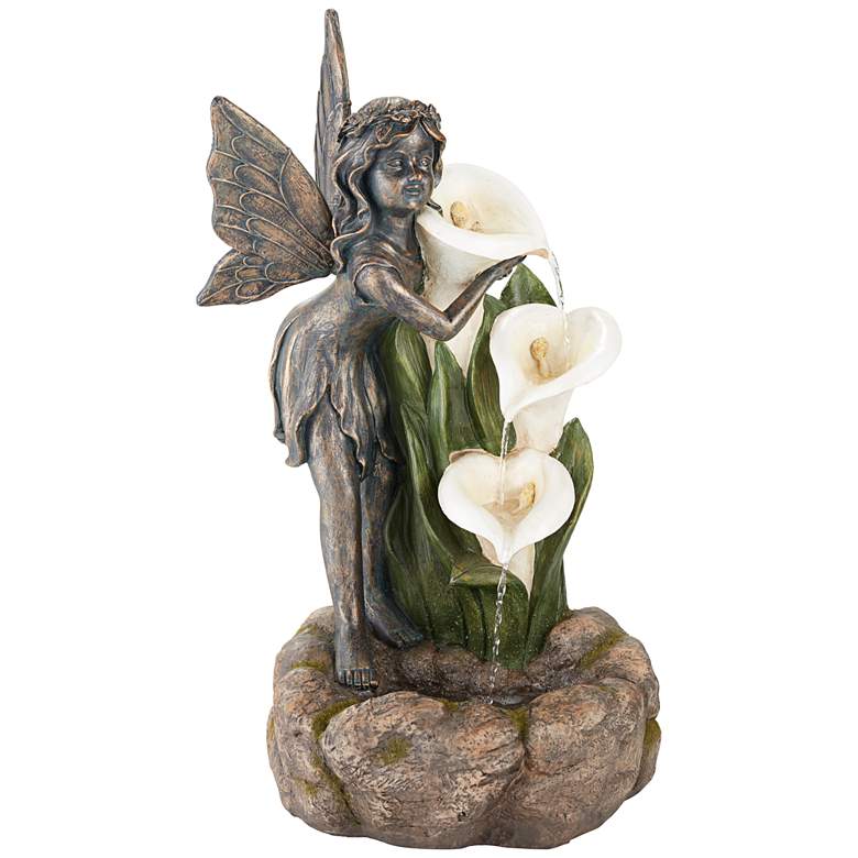 Image 1 Garden Fairy with Lily Flowers 26 inchH Indoor/Outdoor Fountain