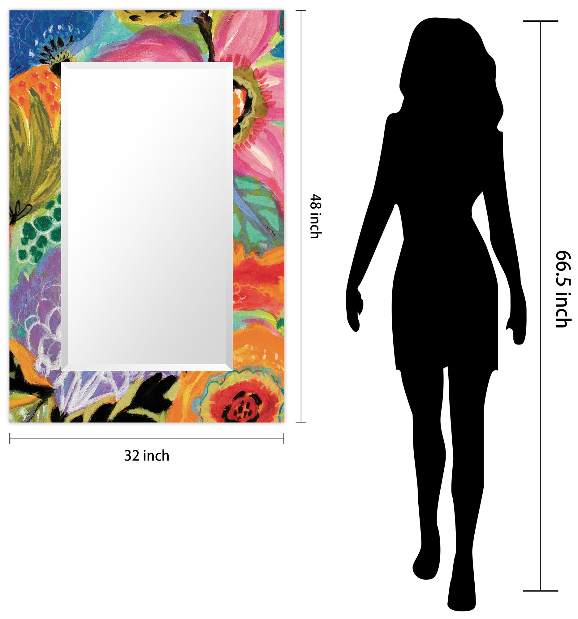 Garden Floral II 48"x32" Beveled Mirror on Printed Tempered Art Glass