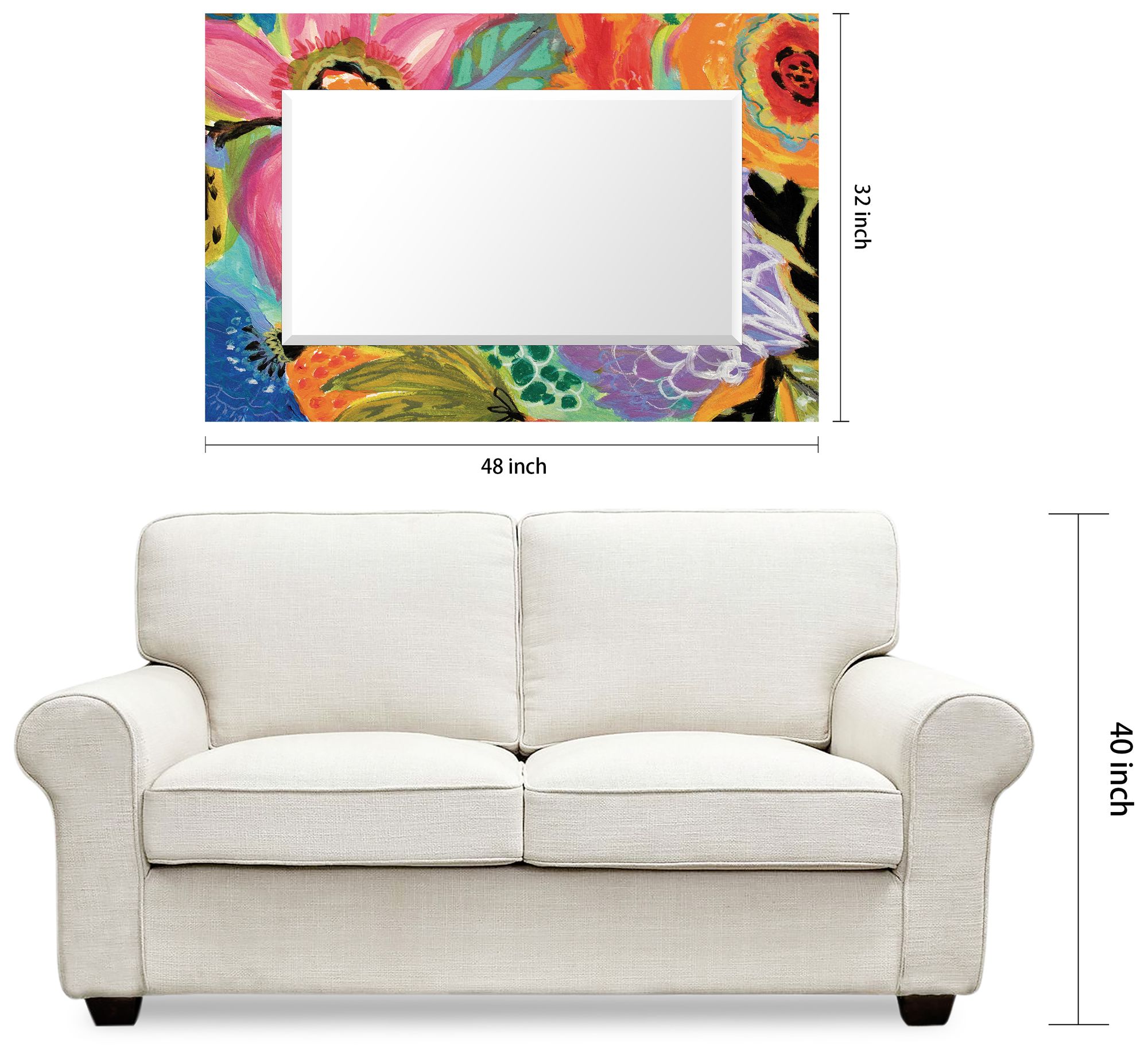 Garden Floral II 48"x32" Beveled Mirror on Printed Tempered Art Glass