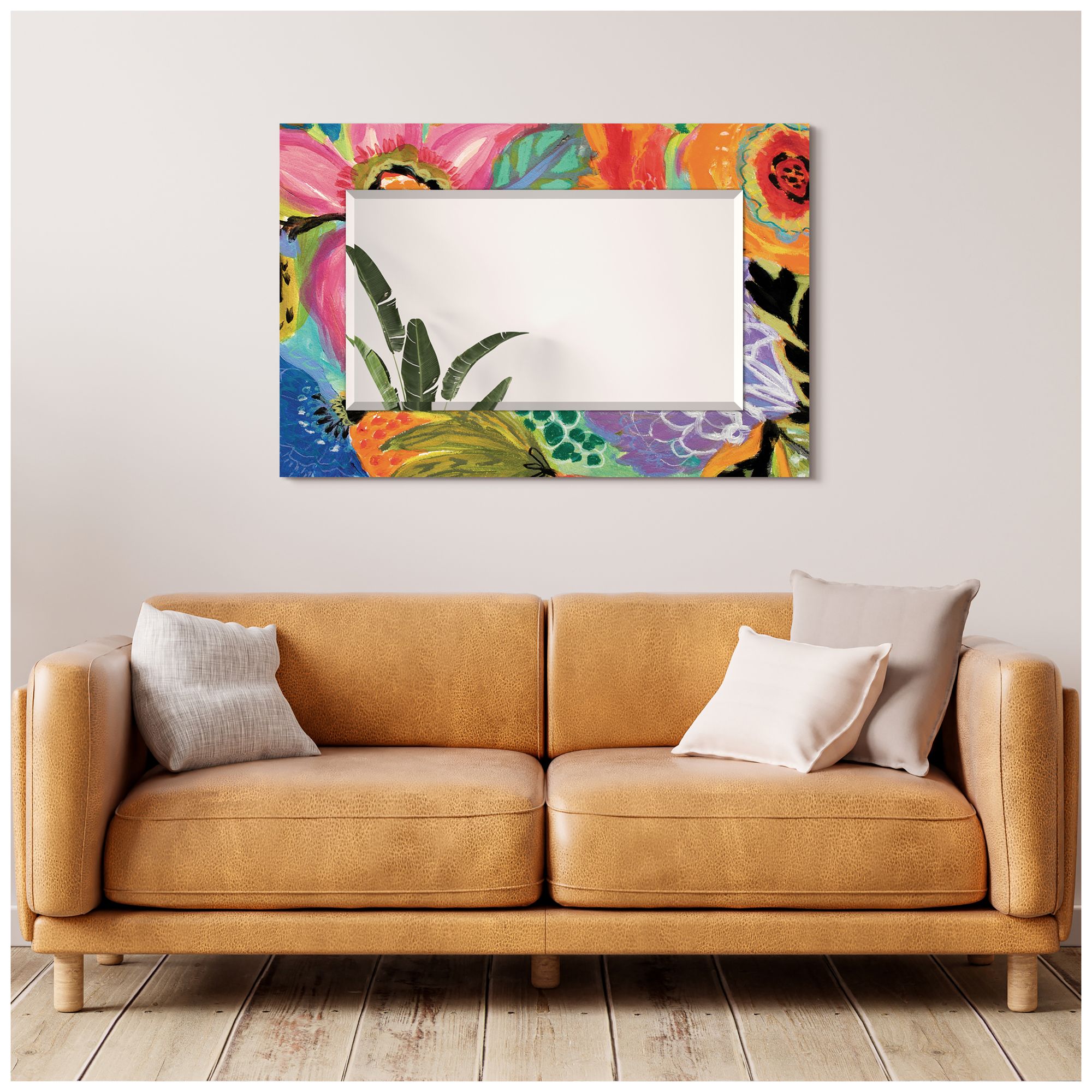 Garden Floral II 48"x32" Beveled Mirror on Printed Tempered Art Glass