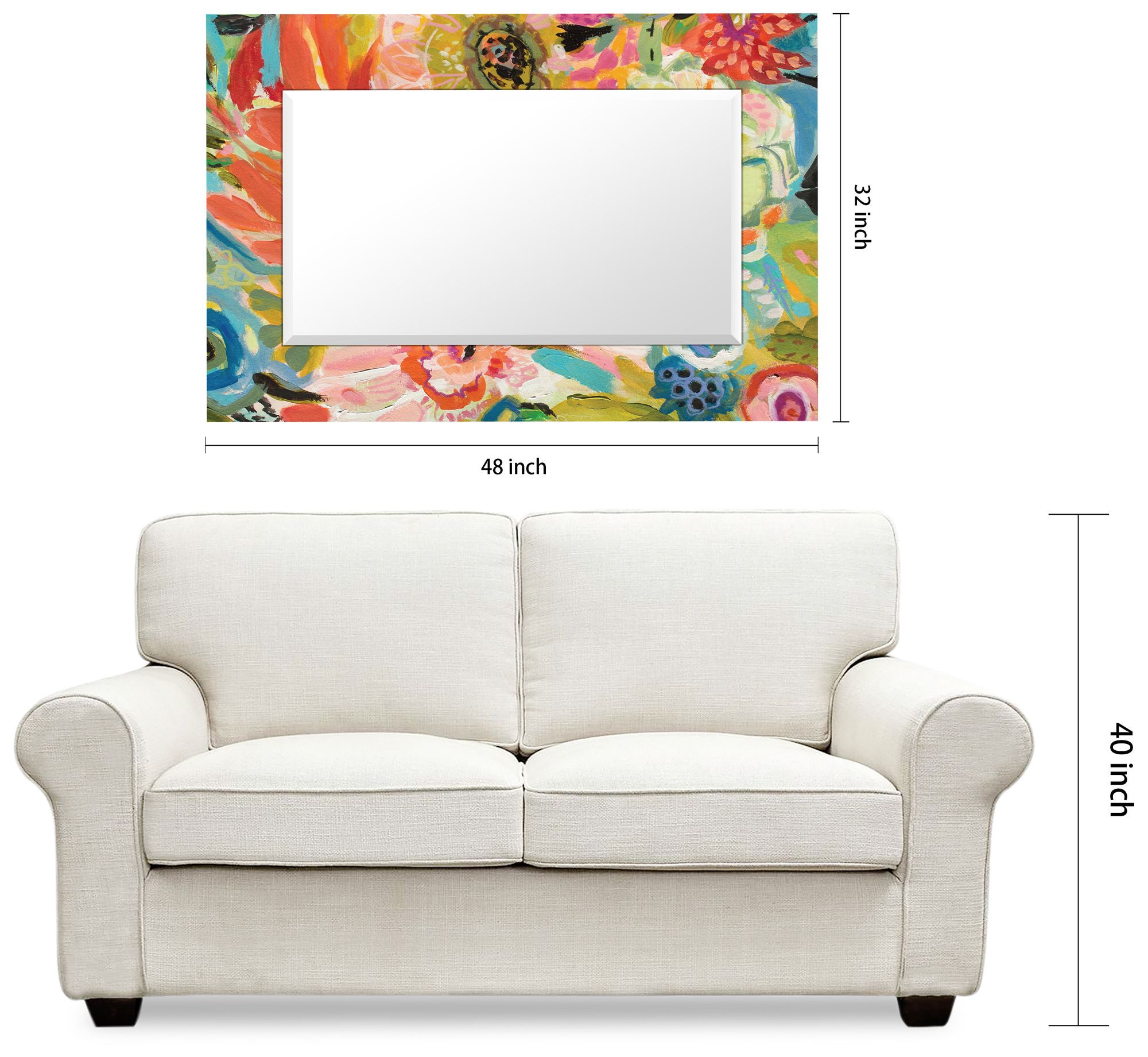 Garden Floral III 48"x32" Beveled Mirror on Printed Tempered Art Glass