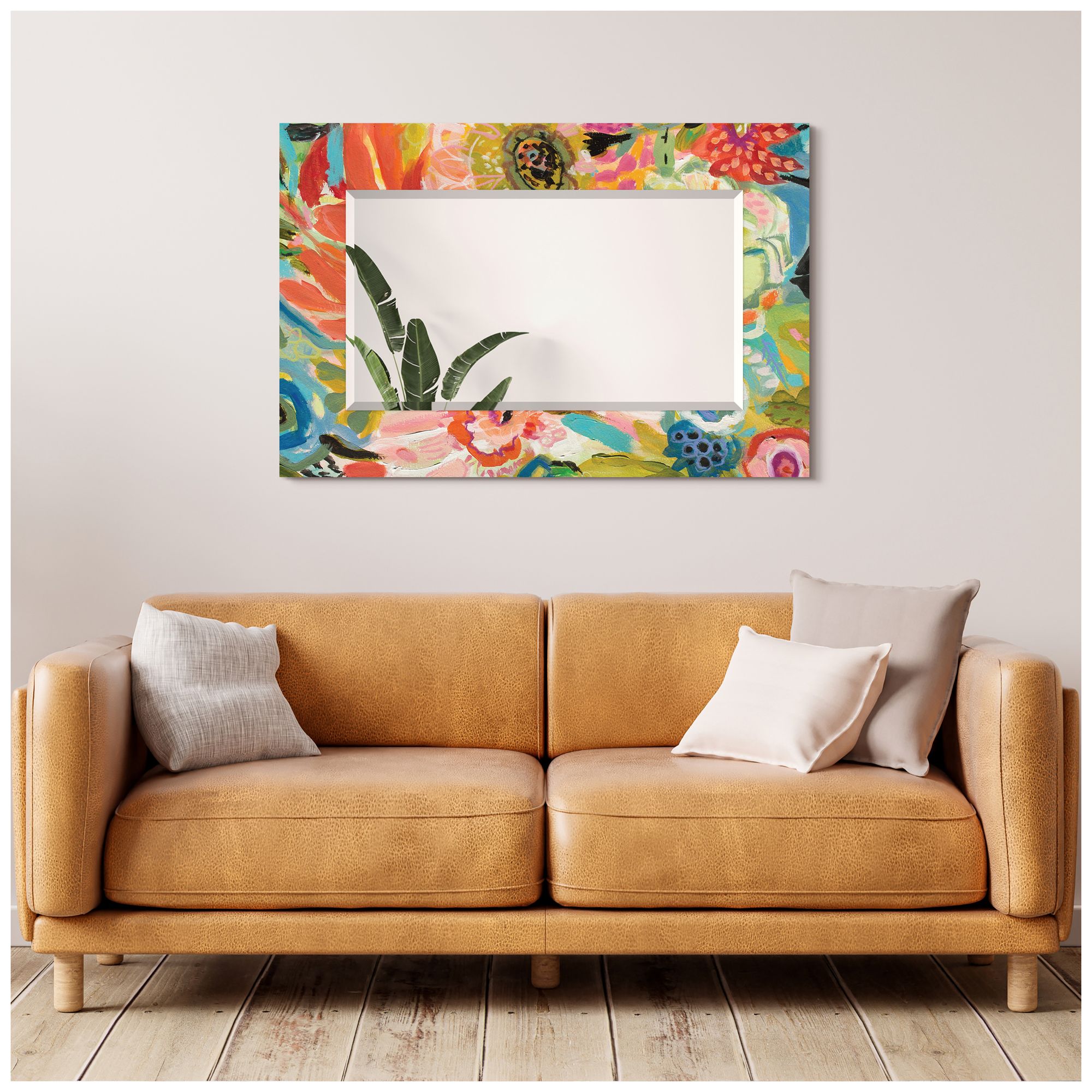 Garden Floral III 48"x32" Beveled Mirror on Printed Tempered Art Glass