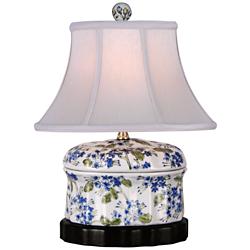 Garden Flowers 15" High Blue and Green Oval Porcelain Accent Lamp