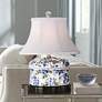 1_Garden Flowers 15" High Blue and Green Oval Porcelain Accent Lamp