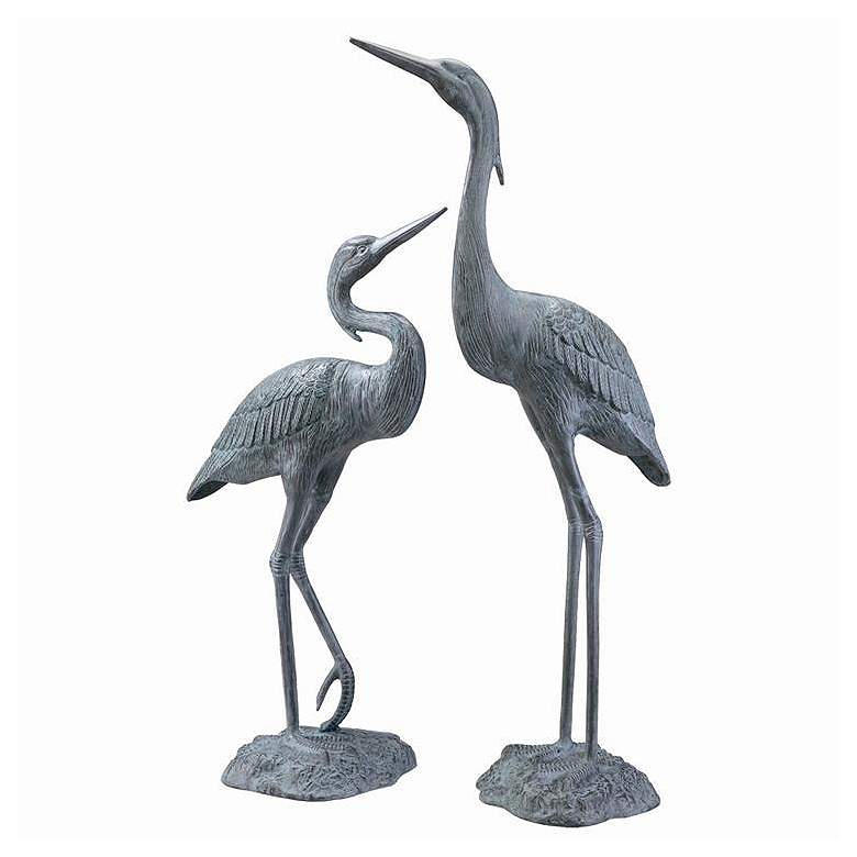 Image 1 Garden Heron Brass Outdoor Statues Set of 2