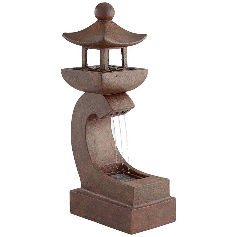 Image 2 Garden Pagoda 31 inch High Rust LED Lighted Outdoor Fountain