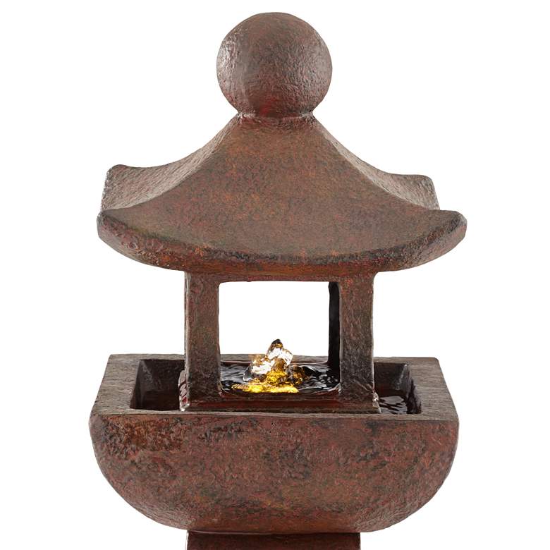 Image 3 Garden Pagoda 31 inch High Rust LED Lighted Outdoor Fountain more views