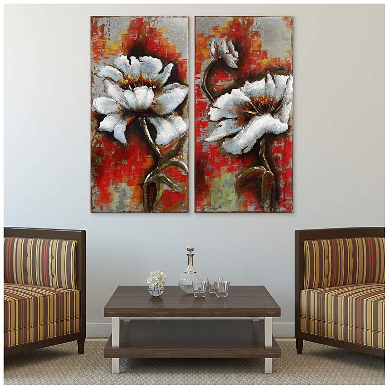 Image 2 Garden Rose I & II Mixed Media Iron Hand Painted Dimensional Wall Art more views