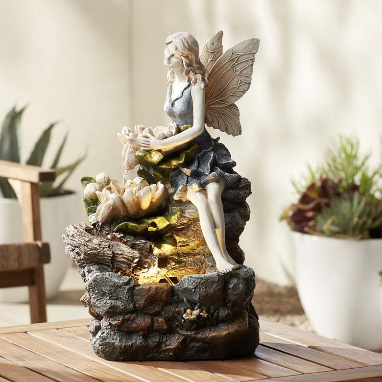 Image 1 Garden Water Fairy 18 1/2 inch H Table Fountain with LED Light