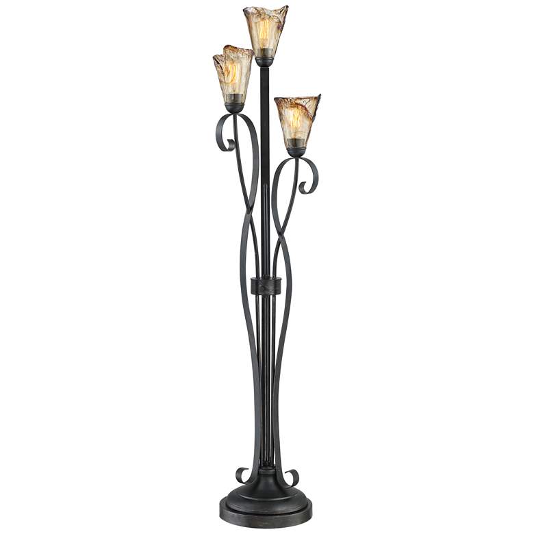 Image 2 Gardena Black and Amber Glass 3-Light Tree Floor Lamp