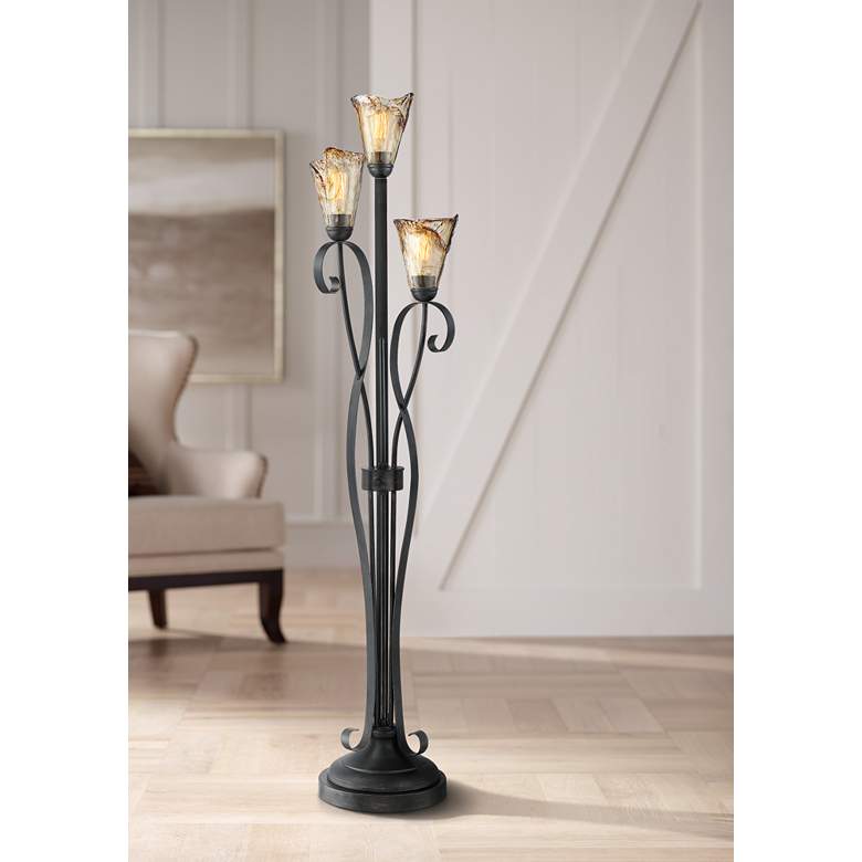 Image 1 Gardena Black and Amber Glass 3-Light Tree Floor Lamp