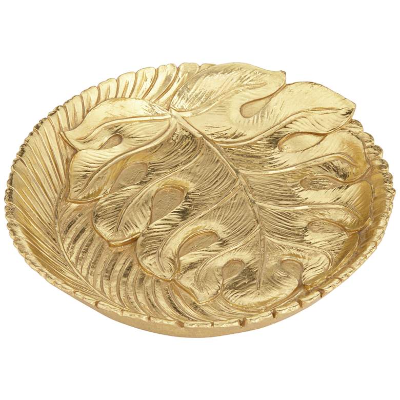 Image 1 Gardenerville Shiny Gold Round Tropical Decorative Tray