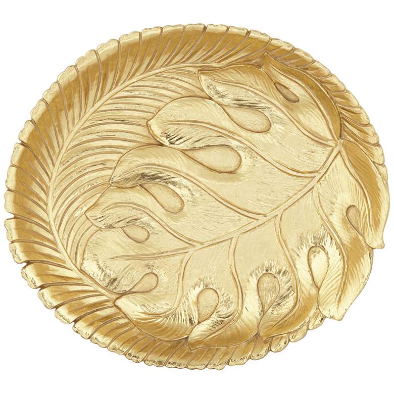 Image 4 Gardenerville Shiny Gold Round Tropical Decorative Tray more views