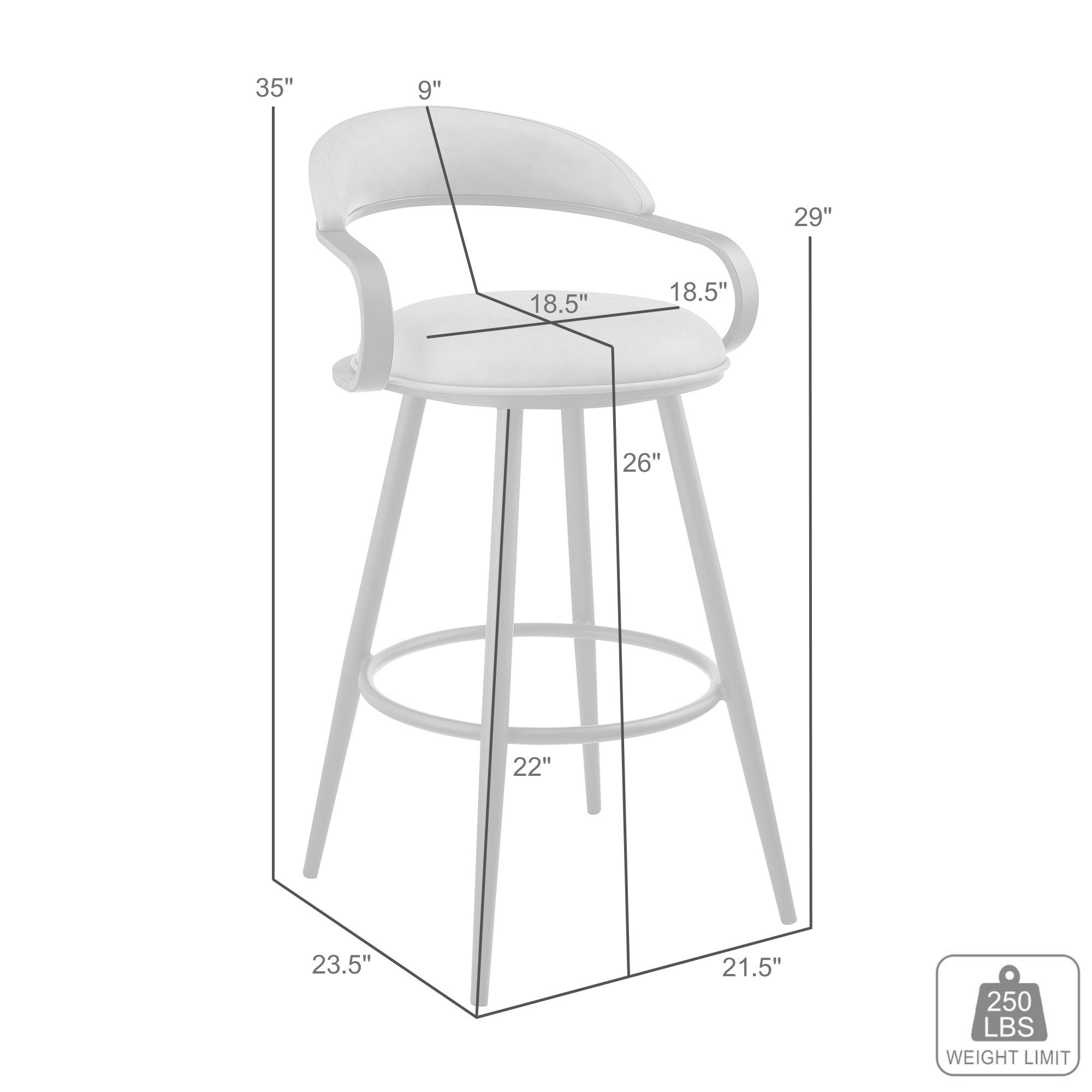 Gardenia 26 in. Swivel Counter Stool in Iron and Vintage Gray Faux Leather