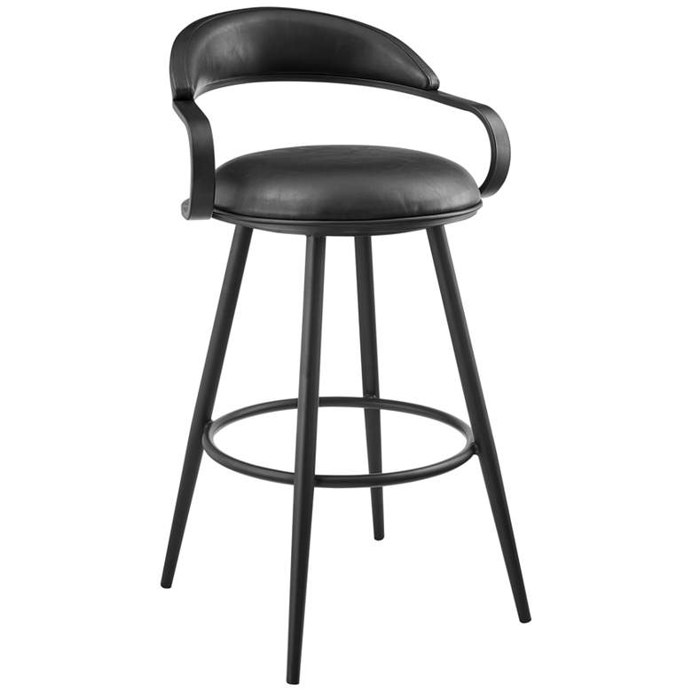 Image 1 Gardenia 30 in. Swivel Bar Stool in Iron with Vintage Black Faux Leather