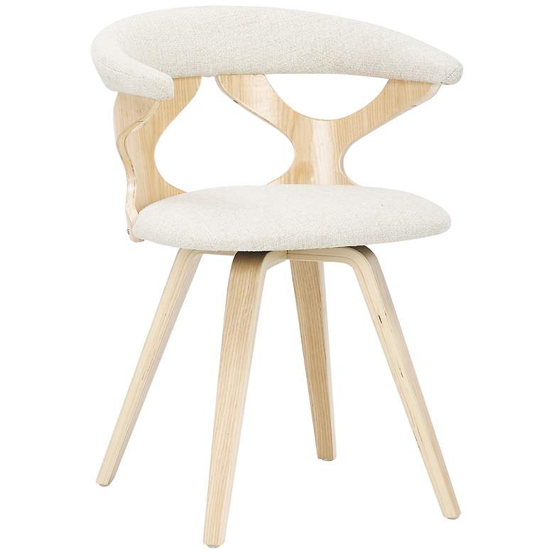 Image 3 Gardenia Cream Fabric and Natural Wood Modern Swivel Dining Chair