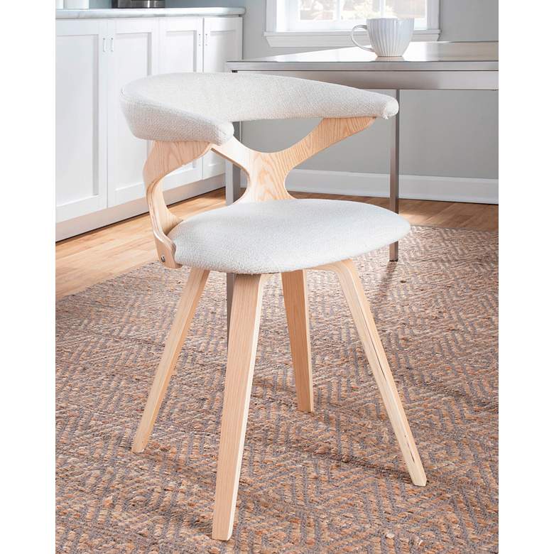 Image 2 Gardenia Cream Fabric and Natural Wood Modern Swivel Dining Chair