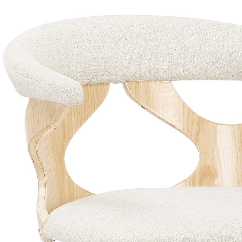 Image 4 Gardenia Cream Fabric and Natural Wood Modern Swivel Dining Chair more views