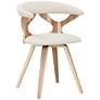 Gardenia Cream Fabric and Zebra Wood Modern Swivel Dining Chair in scene