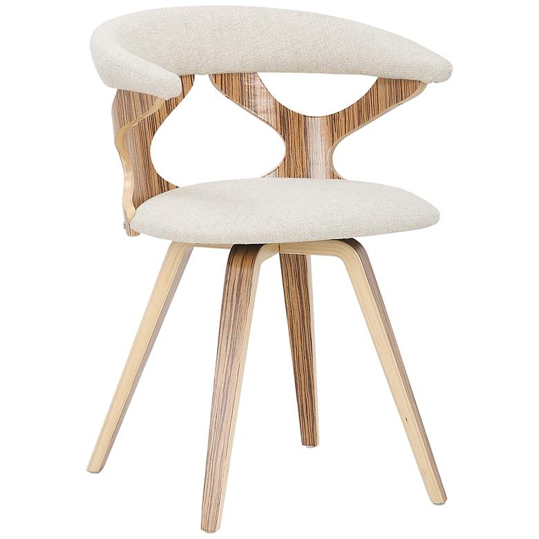 Gardenia Cream Fabric and Zebra Wood Modern Swivel Dining Chair