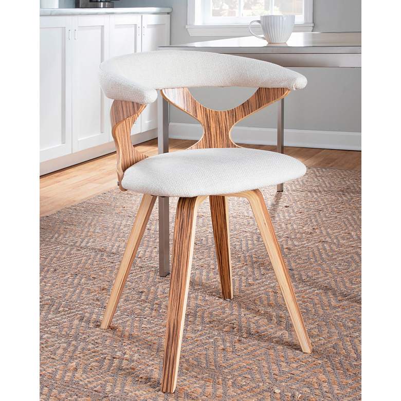 Image 2 Gardenia Cream Fabric and Zebra Wood Modern Swivel Dining Chair