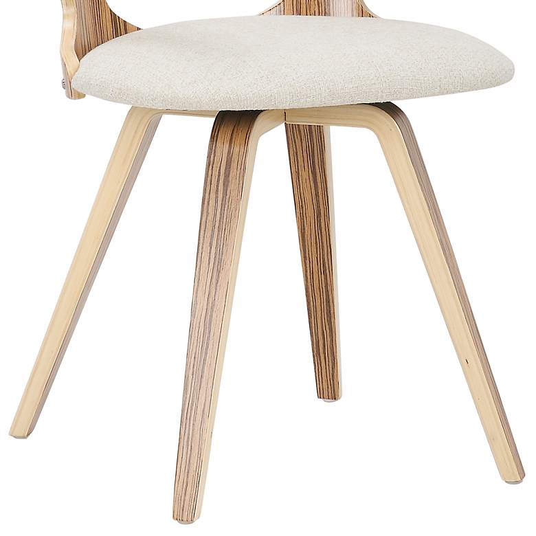 Gardenia Cream Fabric and Zebra Wood Modern Swivel Dining Chair more views