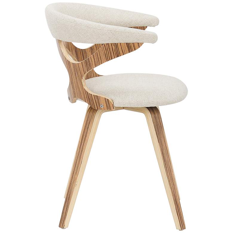 Image 6 Gardenia Cream Fabric and Zebra Wood Modern Swivel Dining Chair more views