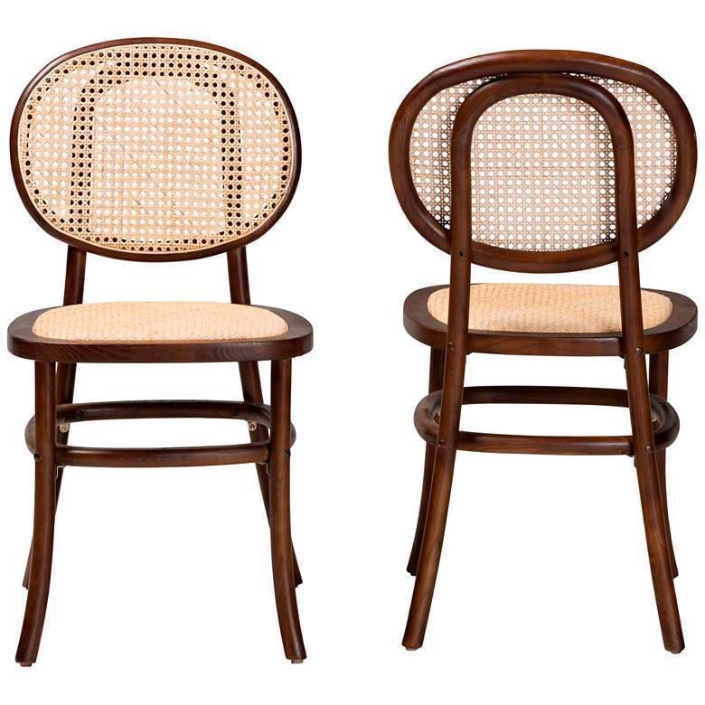 Image 6 Garold Beige Rattan Walnut Brown Wood Dining Chairs Set of 2 more views