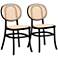 Garold Beige Woven Rattan Black Wood Dining Chairs Set of 2