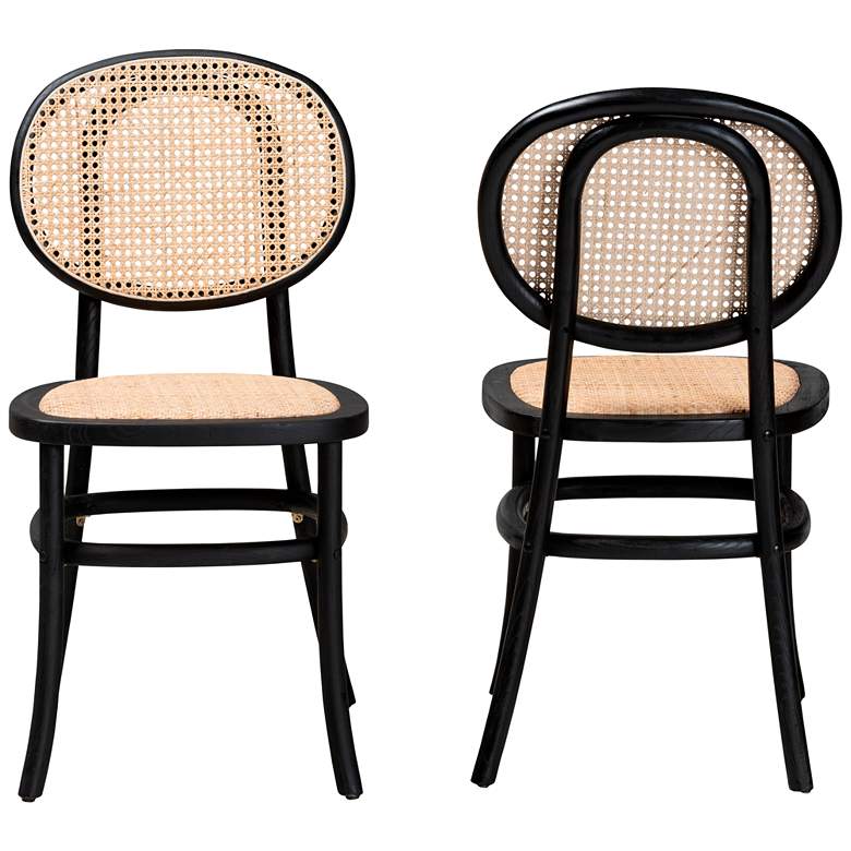 Image 6 Garold Beige Woven Rattan Black Wood Dining Chairs Set of 2 more views