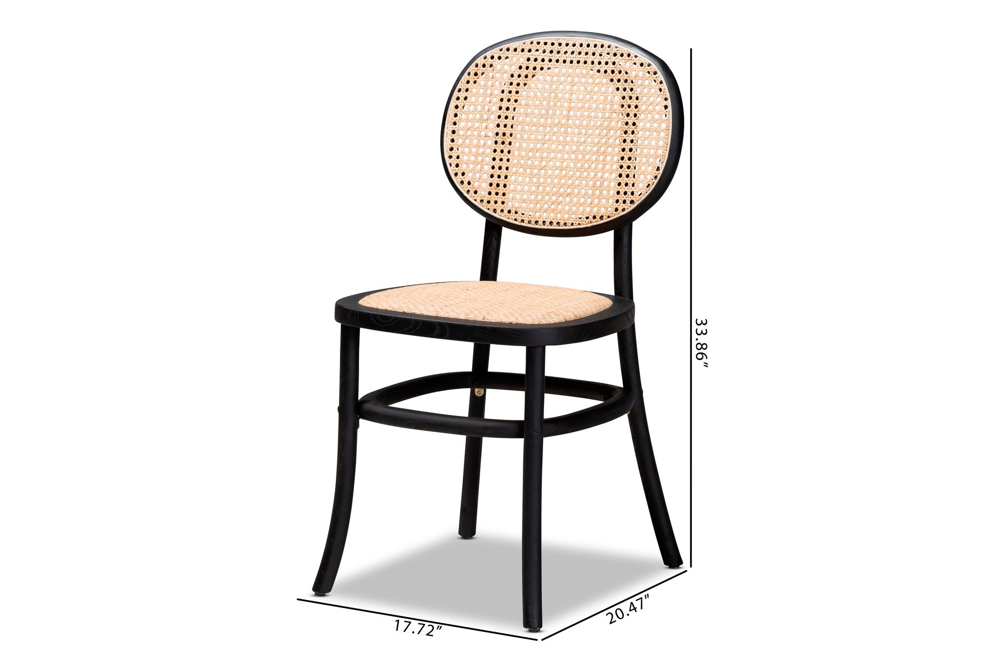 Garold Beige Woven Rattan Black Wood Dining Chairs Set of 2
