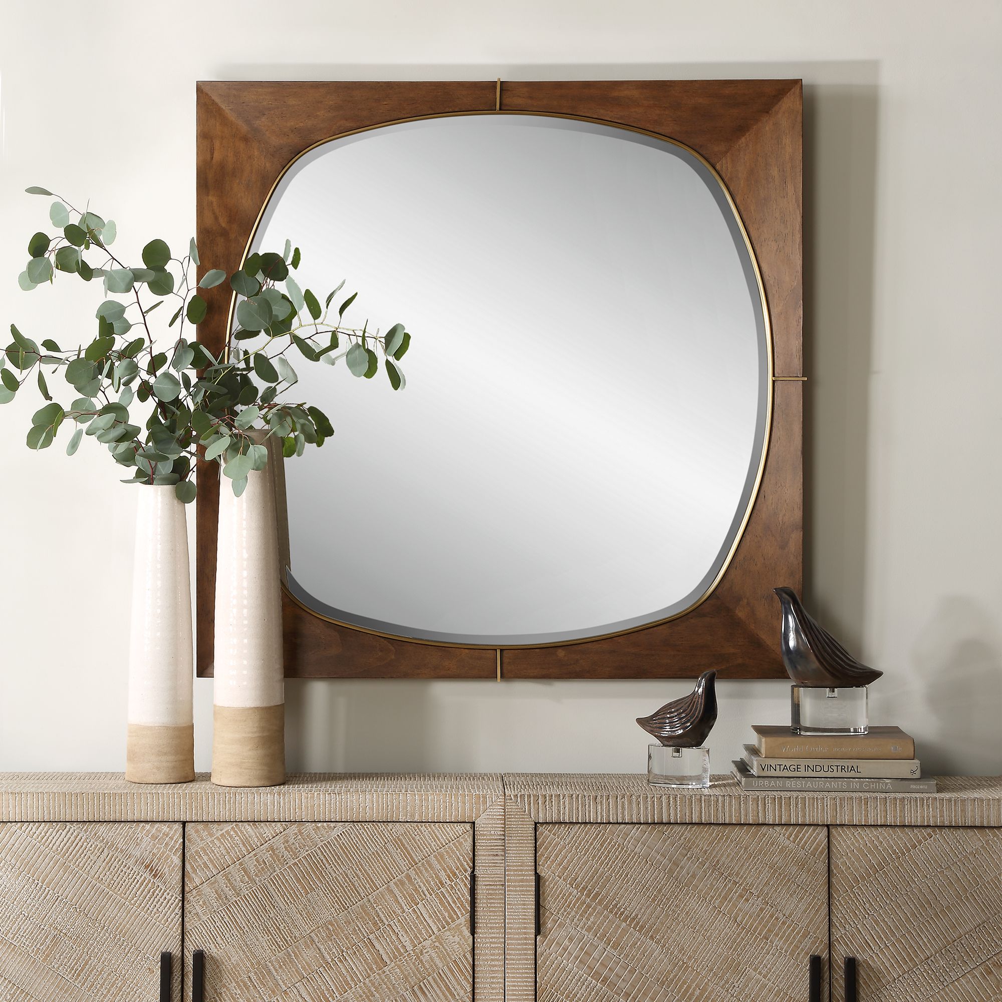 Garonne 40" Square Wood Wall Mirror
