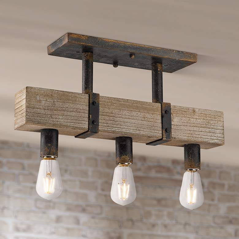 Image 1 Garrett 20 1/4"W Antique Black Iron 3-Light Ceiling Light