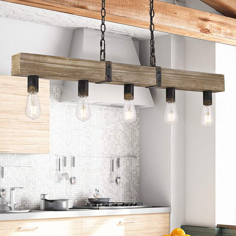 Image 1 Garrett 39 1/2"W Antique Black Iron 5-Light Linear Pendant