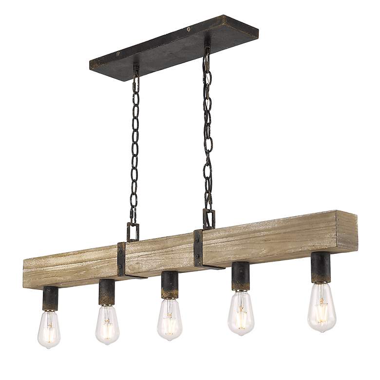 Image 5 Garrett 39 1/2"W Antique Black Iron 5-Light Linear Pendant more views