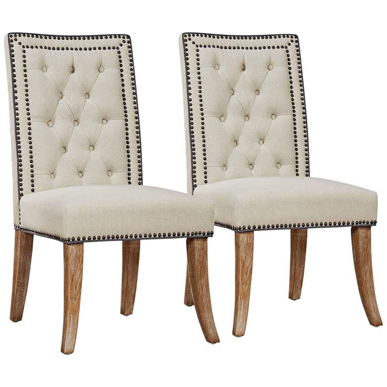 Image 1 Garrett Beige Linen Tufted Dining Chair Set of 2
