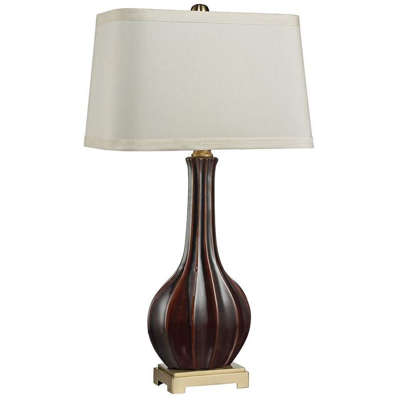 Image 1 Garrett Fluted Red and Antique Brass Ceramic Table Lamp