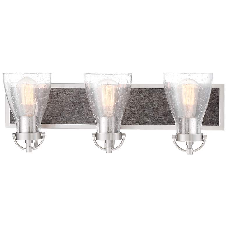 Image 1 Garrison 24" Wide Brushed Nickel and Wood 3-Light Bath Light