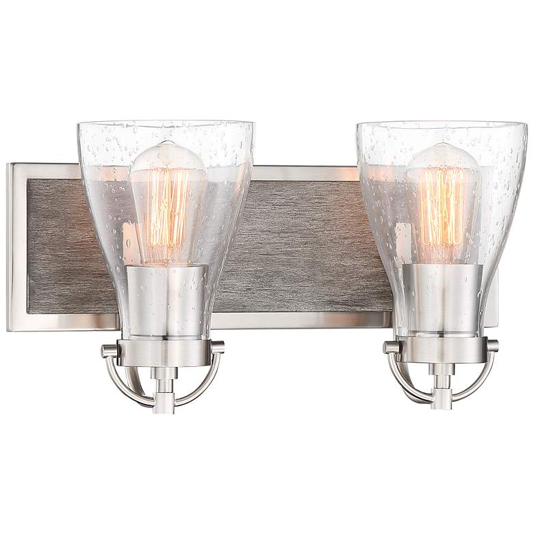 Image 1 Garrison 8 1/2"H Brushed Nickel and Wood 2-Light Bath Wall Sconce