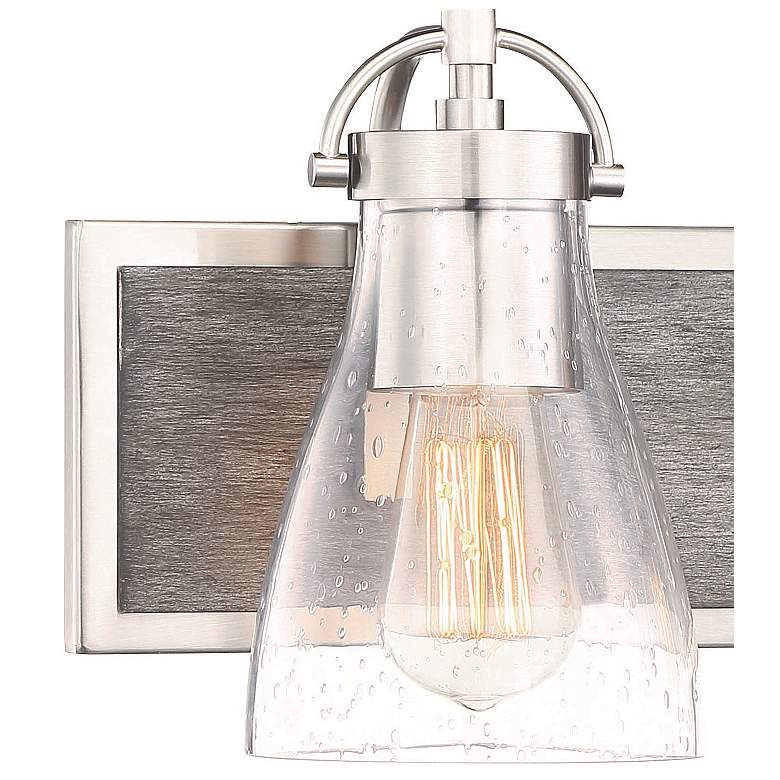 Image 2 Garrison 8 1/2"H Brushed Nickel and Wood 2-Light Bath Wall Sconce more views