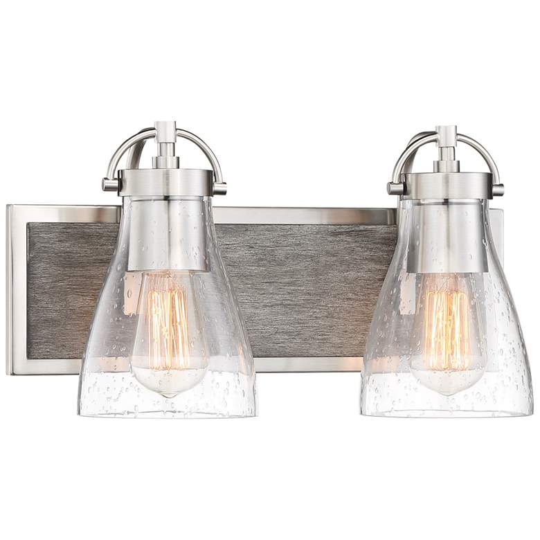 Garrison 8 1/2&quot;H Brushed Nickel and Wood 2-Light Bath Wall Sconce more views