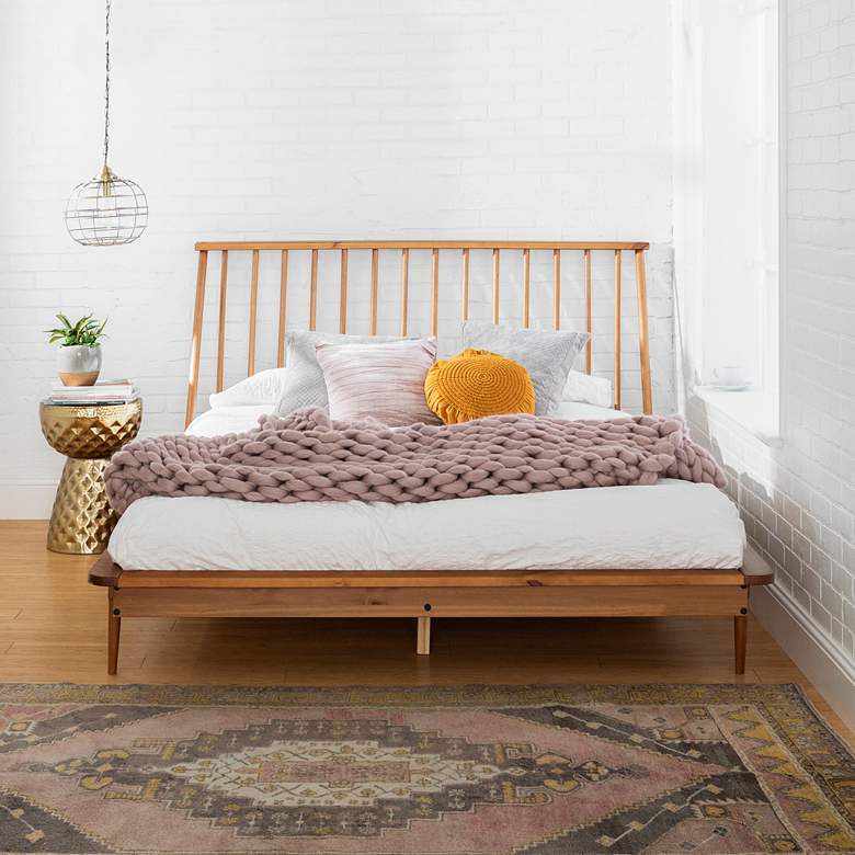 Garrison Caramel Solid Pine Wood Queen Spindle Bed more views