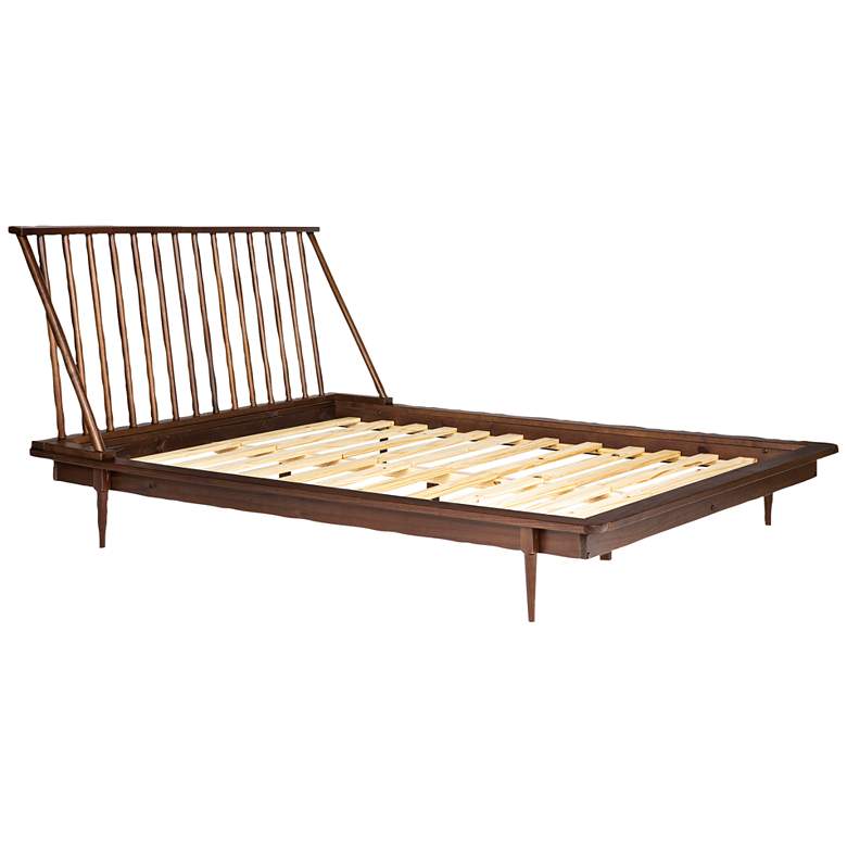 Garrison Walnut Solid Pine Wood Queen Spindle Bed