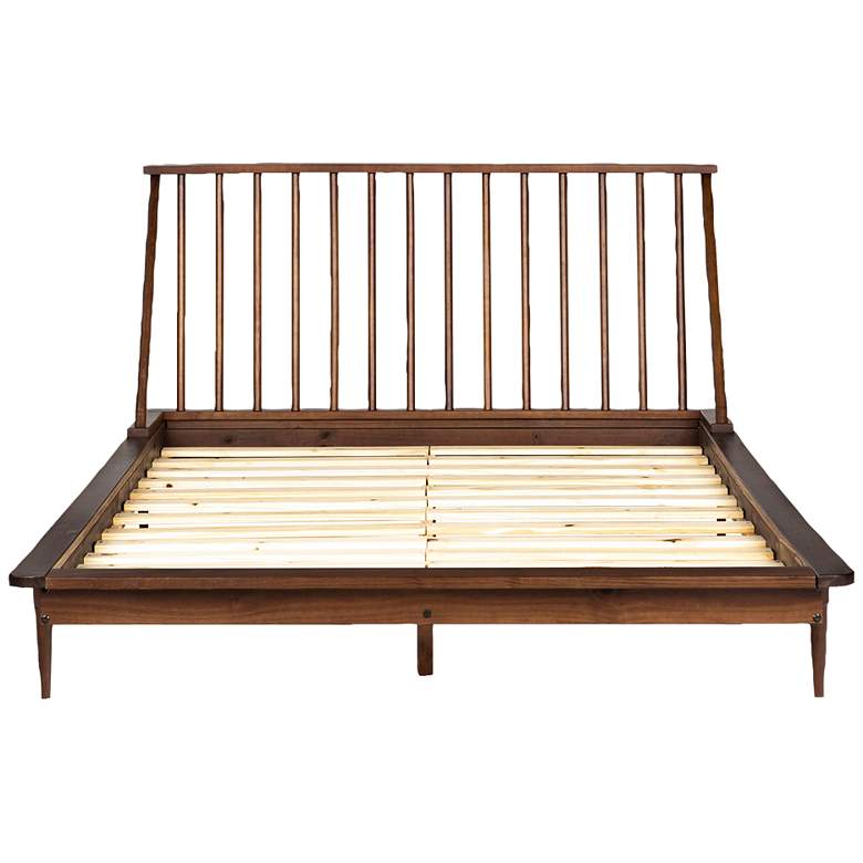 Garrison Walnut Solid Pine Wood Queen Spindle Bed more views