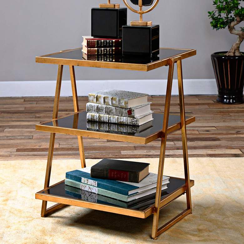 Image 1 Garrity 20" Wide Gold Leaf and Black Tiered Accent Table